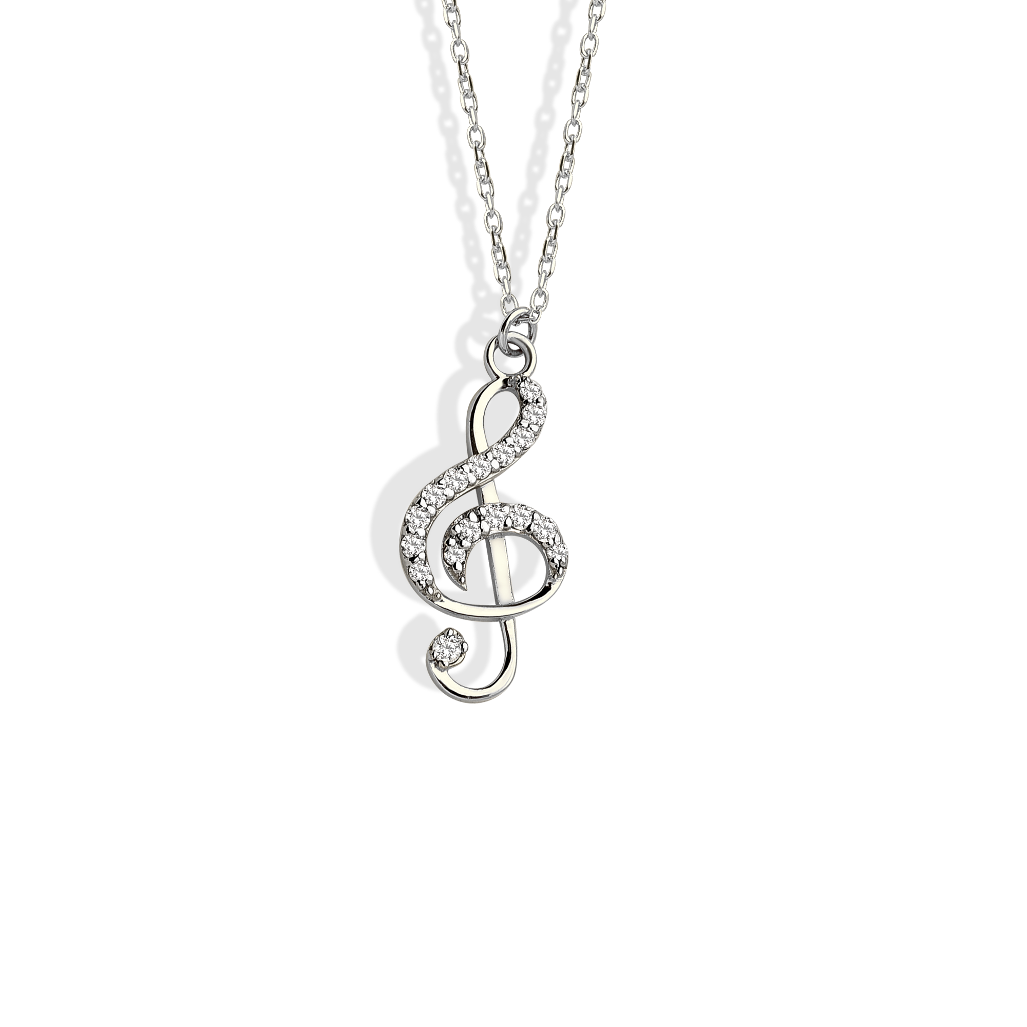 Stone Treble Clef Diamond Necklace 14K Gold / Silver