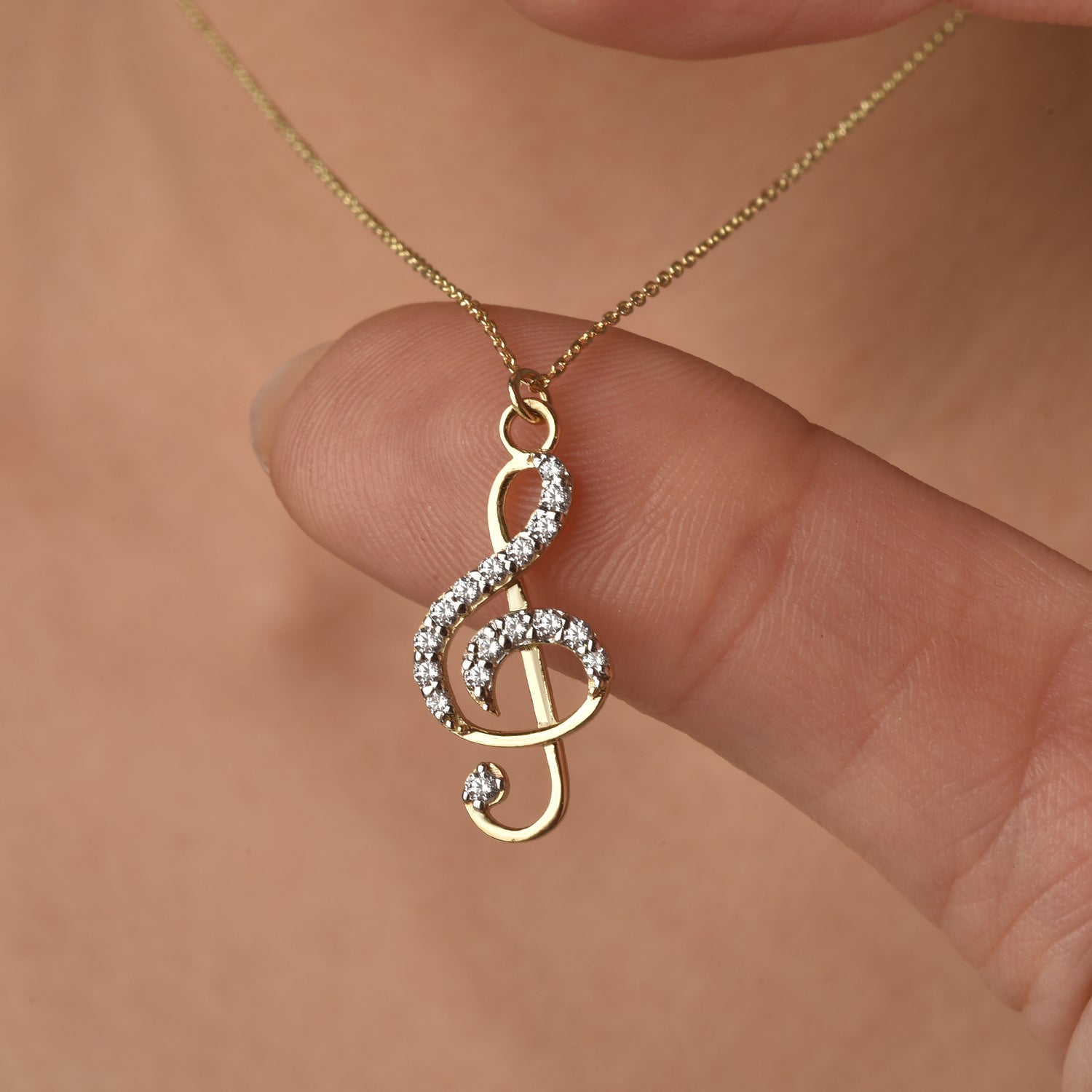 Stone Treble Clef Diamond Necklace 14K Gold / Silver