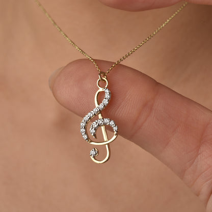 Stone Treble Clef Diamond Necklace 14K Gold / Silver