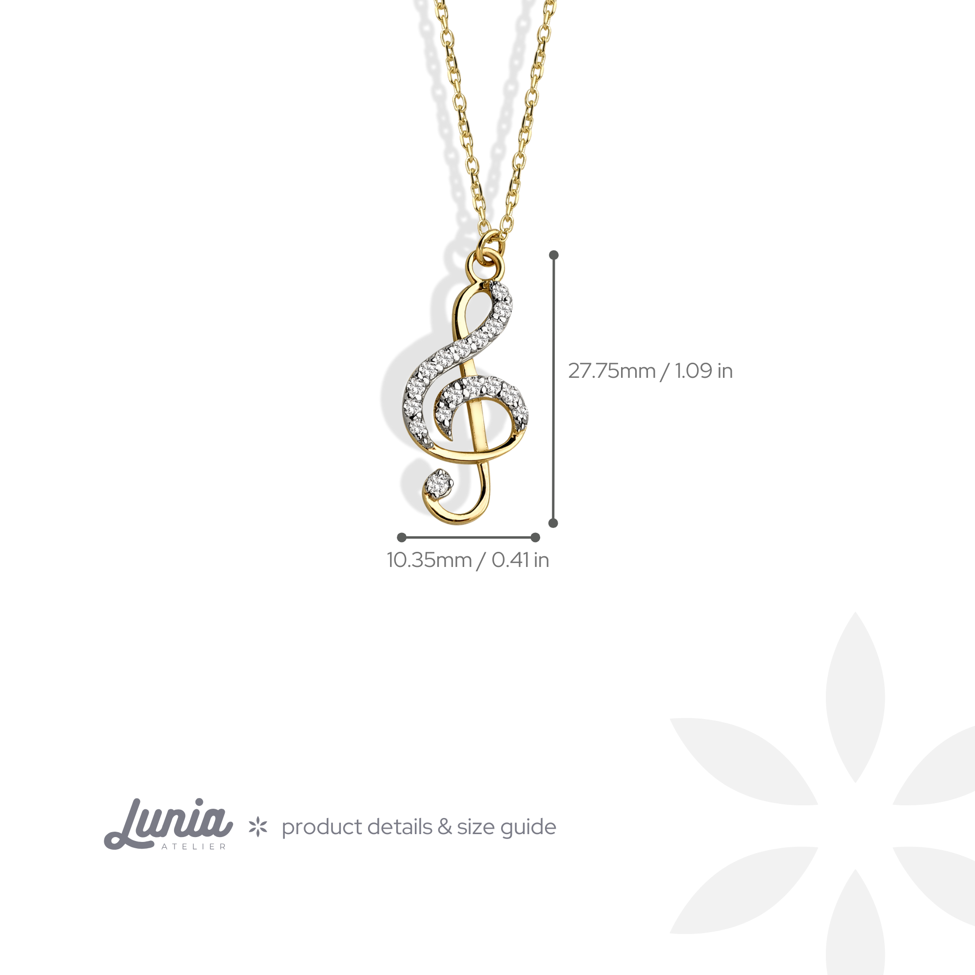 Stone Treble Clef Diamond Necklace 14K Gold / Silver