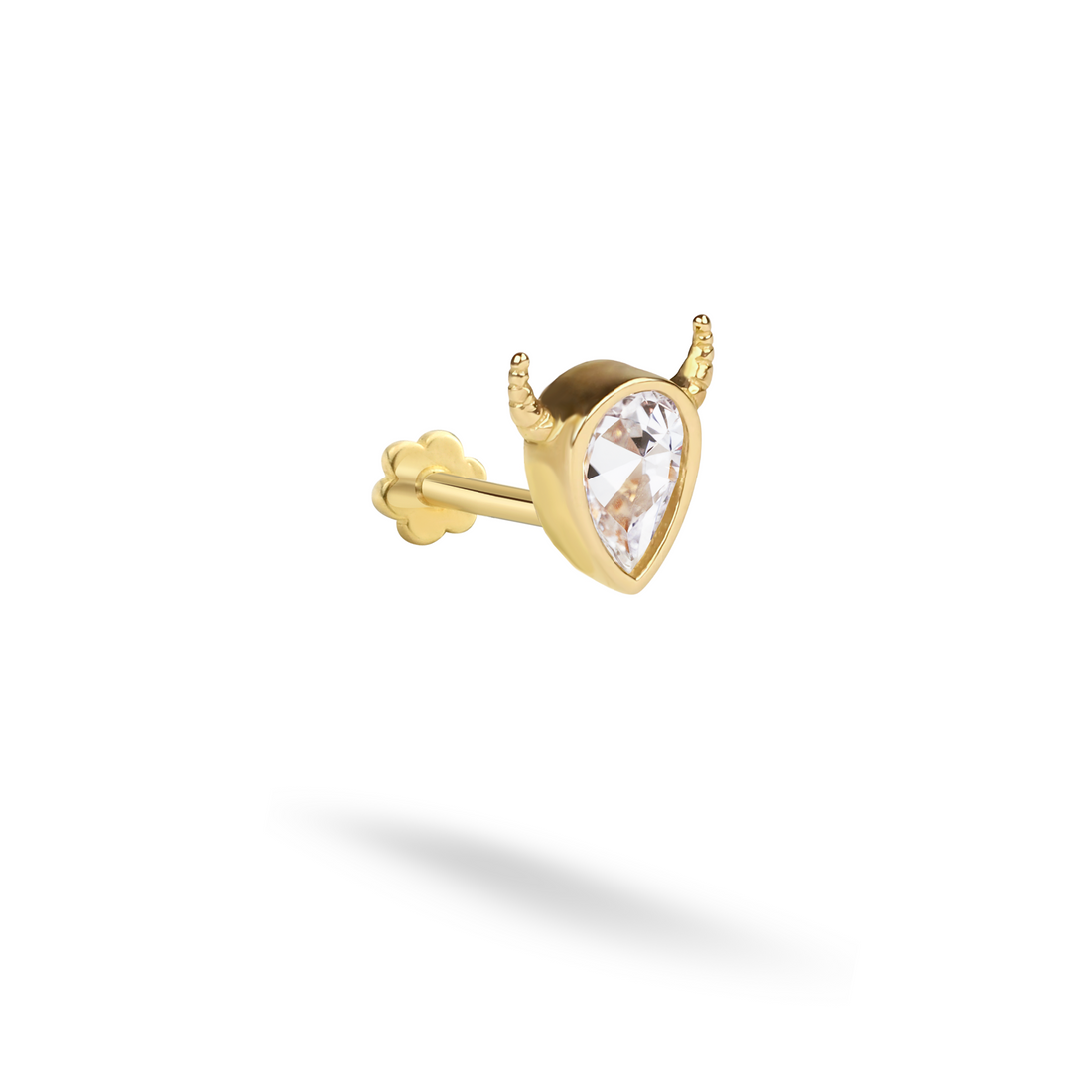 14K Gold Stony Bull Flatback Ear Piercing with CZ Stone