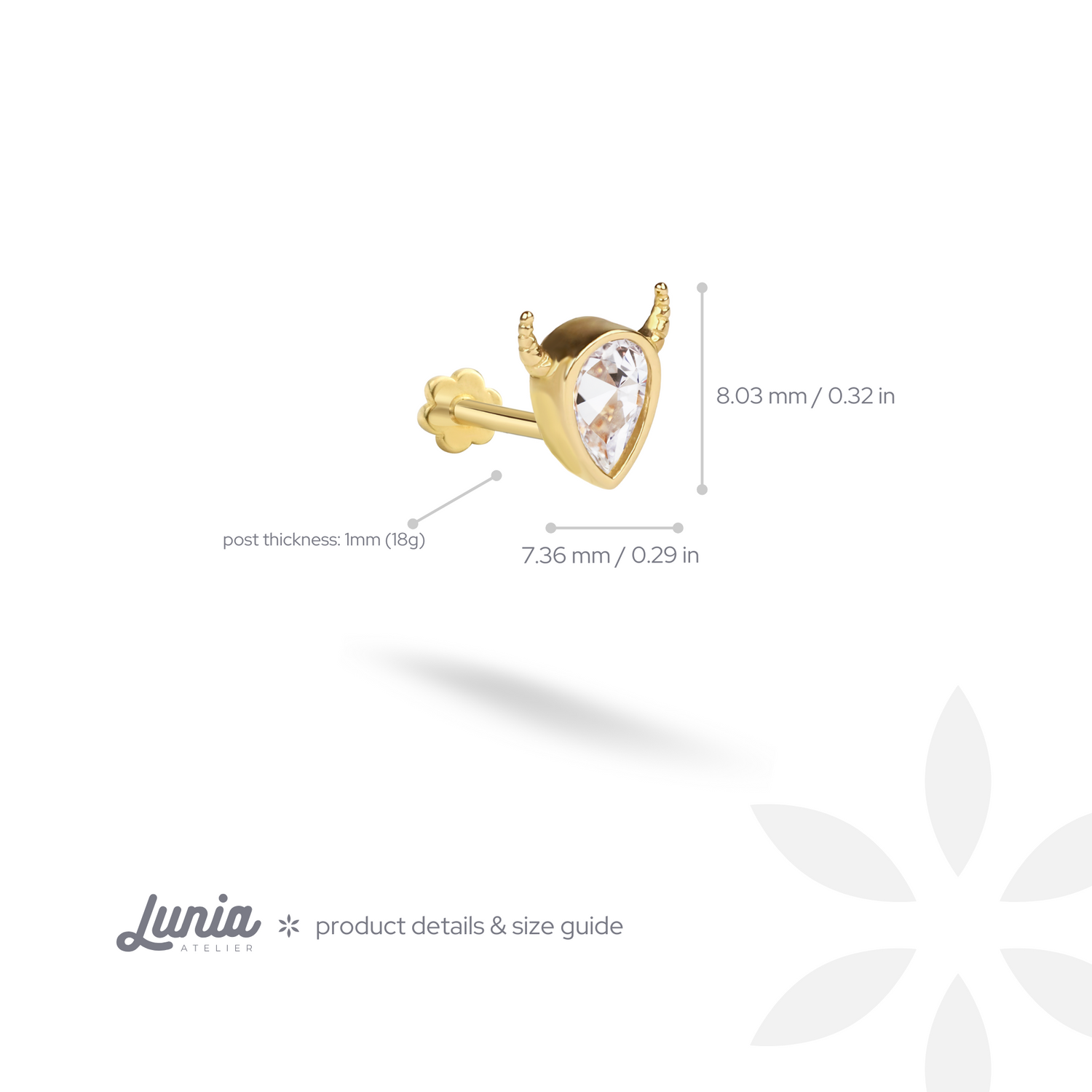 Stony Bull Flatback Ear Piercing 14K Gold with CZ Stone