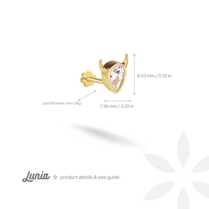 Stony Bull Flatback Ear Piercing 14K Gold with CZ Stone
