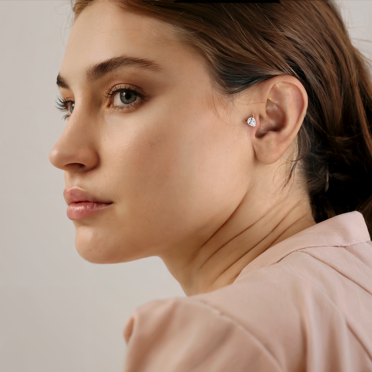 Stony Bull Flatback Ear Piercing 14K Gold with CZ Stone