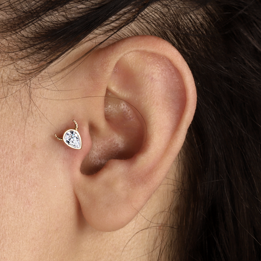 Stony Bull Flatback Ear Piercing 14K Gold with CZ Stone