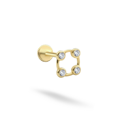 Stony Square Flatback Ear Piercing 14K Gold with CZ Stone
