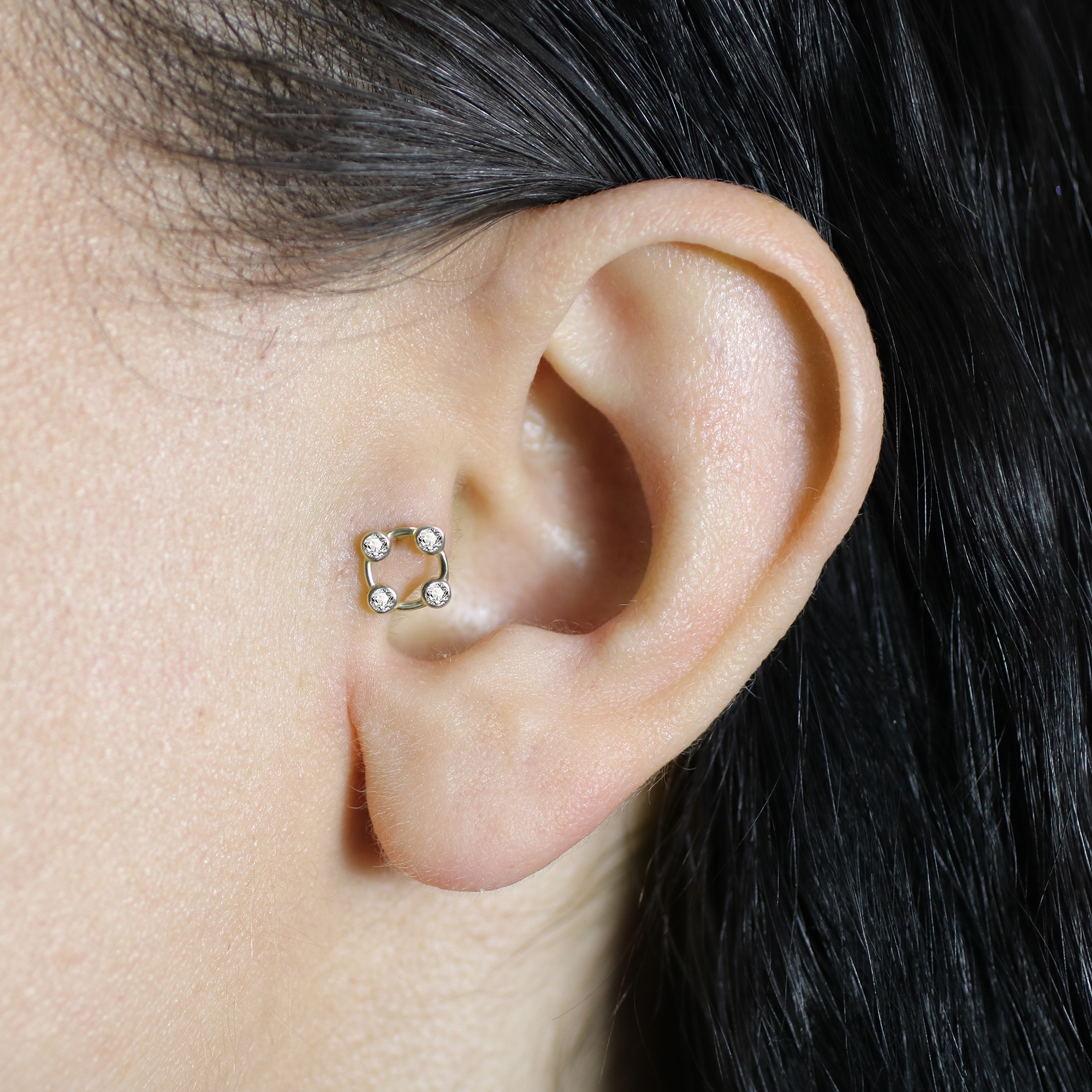 Crystal Cube Flatback Ear Piercing 14K Gold with CZ Stone