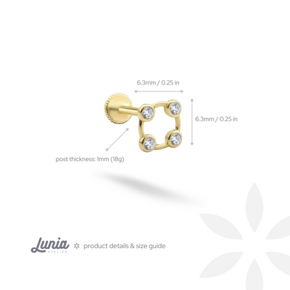 Stony Square Flatback Ear Piercing 14K Gold with CZ Stone