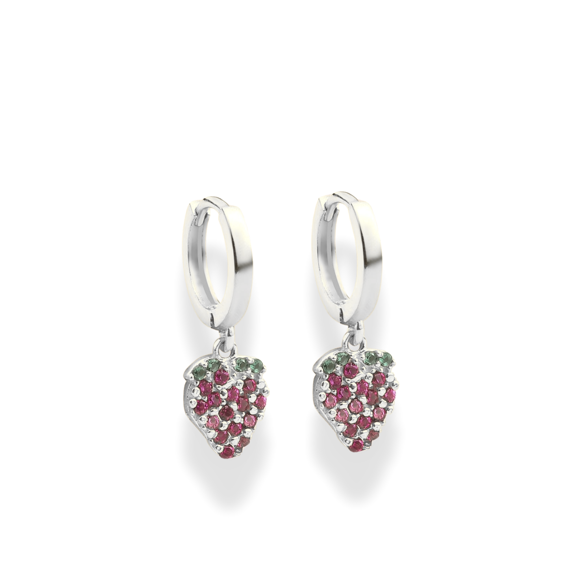 Strawberry Dangle Diamond Hoops Earrings 14K Gold