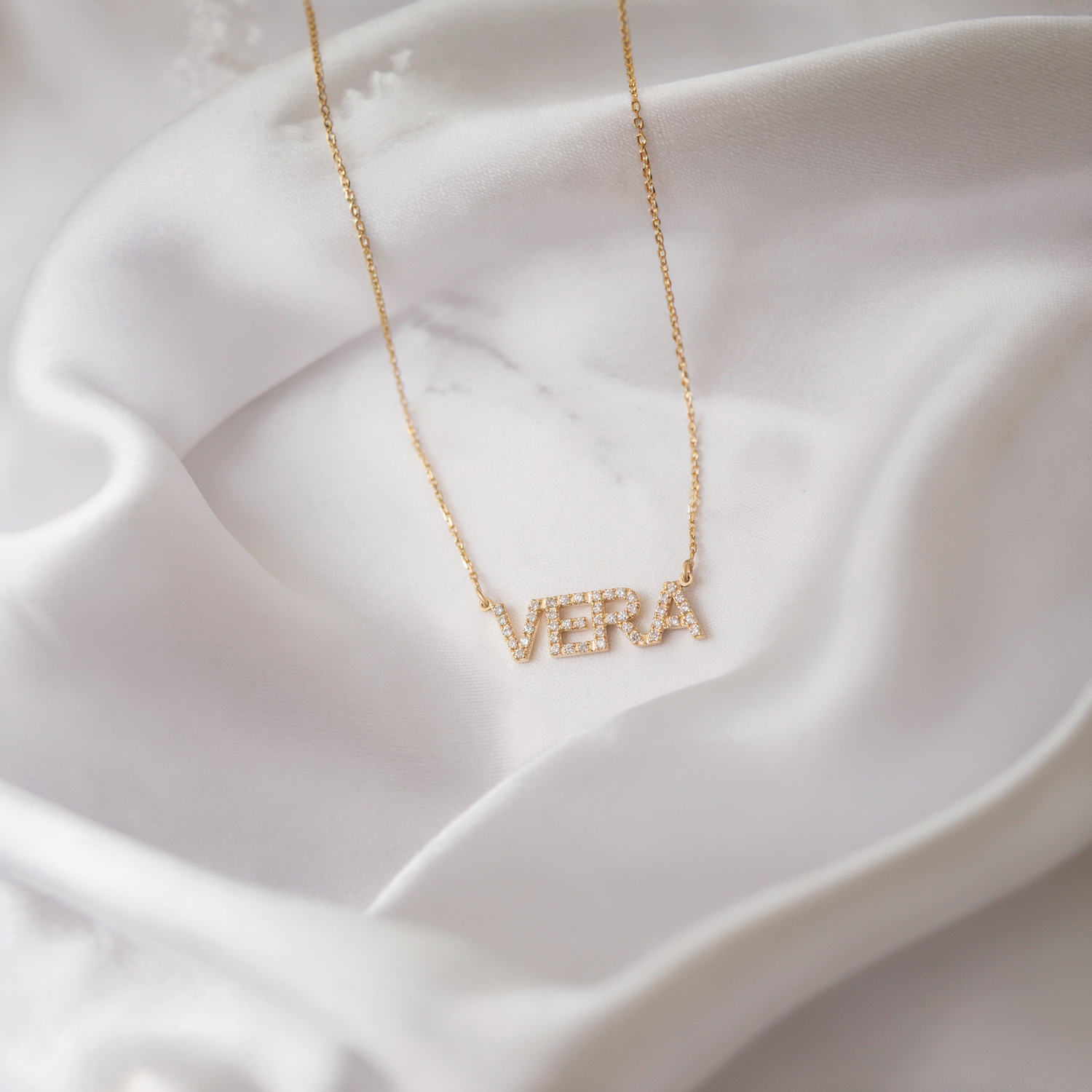 Style Personalized Diamond Name Custom CZ Stone Necklace 14K Gold