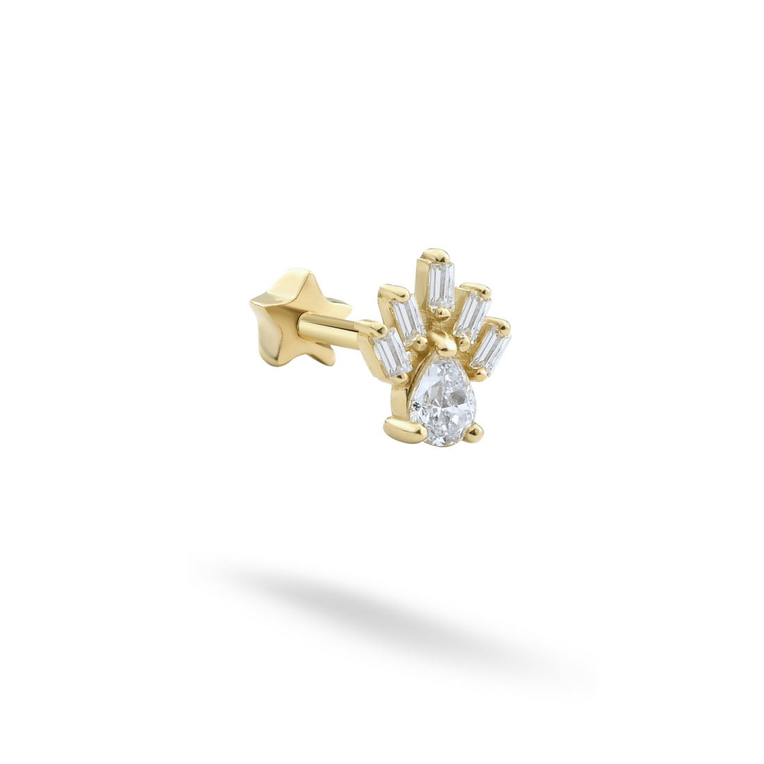 Sunbeam Flatback Ear Piercing 14K Gold with CZ Stone