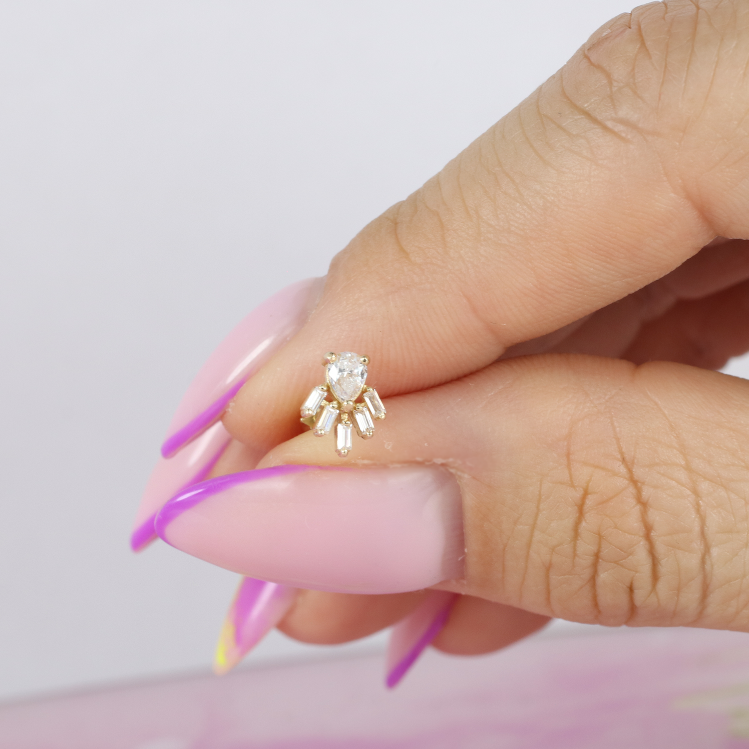 Sunbeam Flatback Ear Piercing 14K Gold with CZ Stone