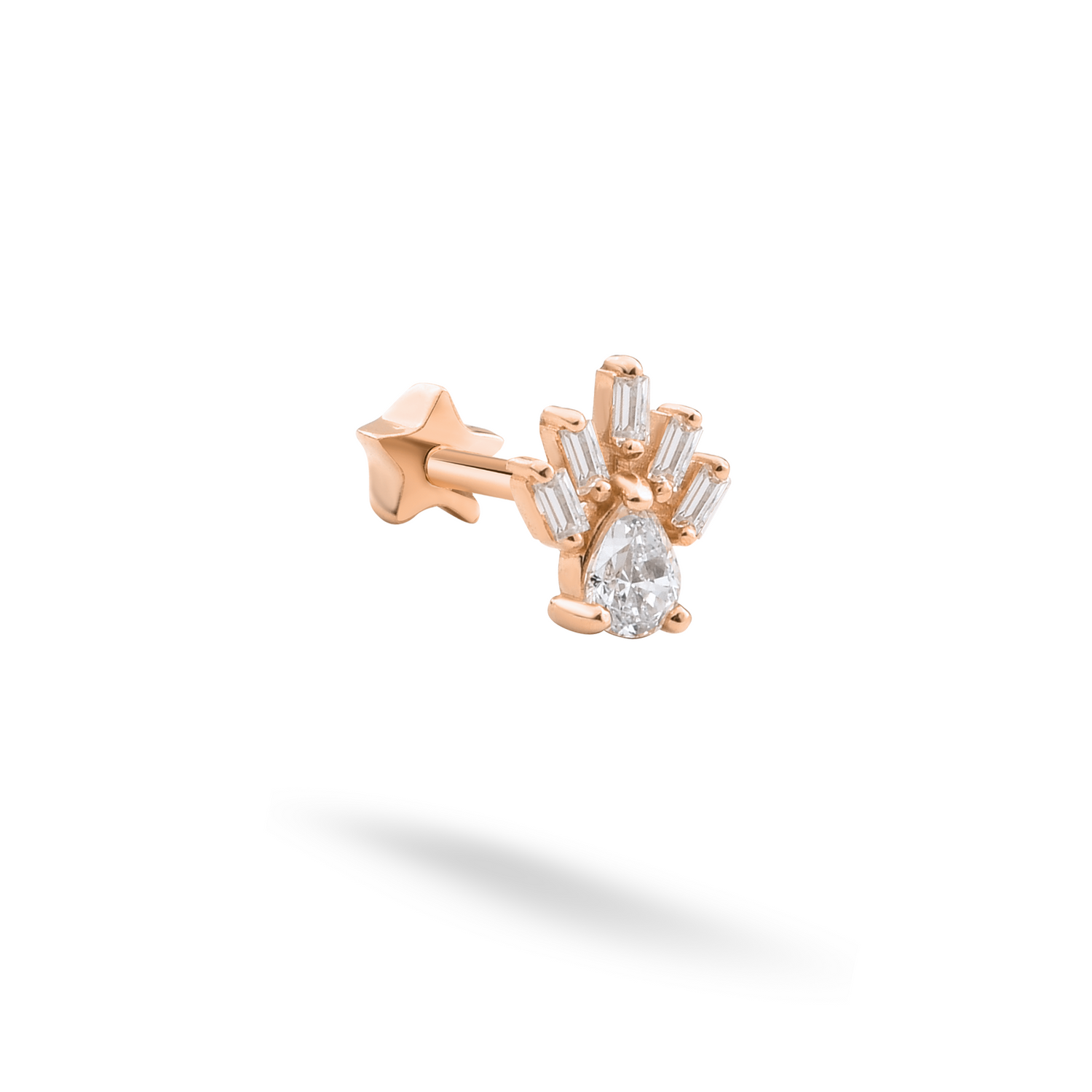 Sunbeam Flatback Ear Piercing 14K Gold with CZ Stone