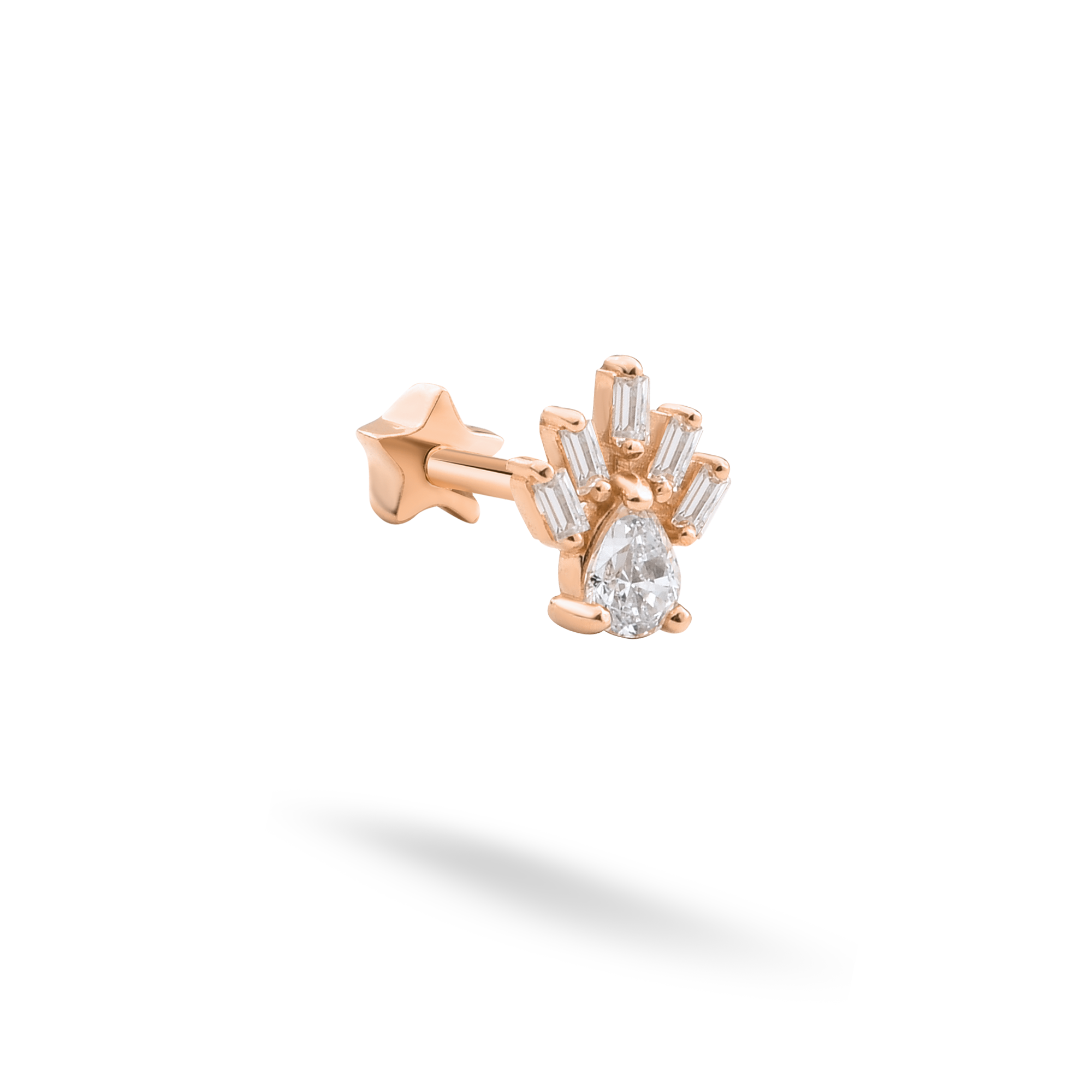 Sunbeam Flatback Ear Piercing 14K Gold with CZ Stone