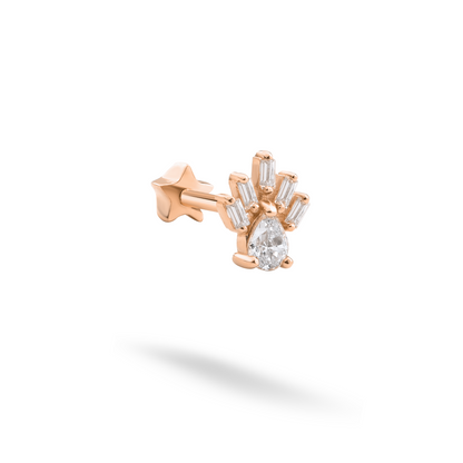 Sunbeam Flatback Ear Piercing 14K Gold with CZ Stone