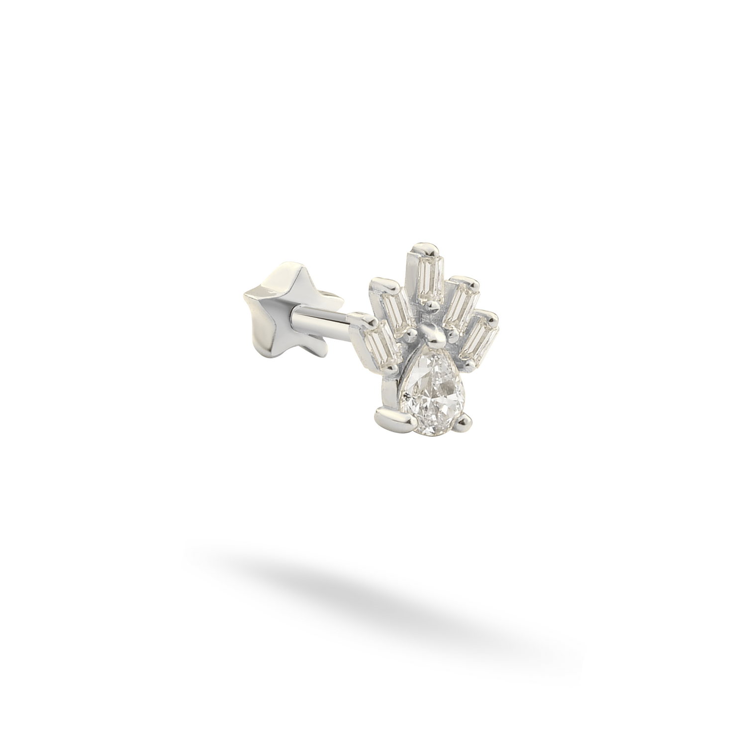 Sunbeam Flatback Ear Piercing 14K Gold with CZ Stone