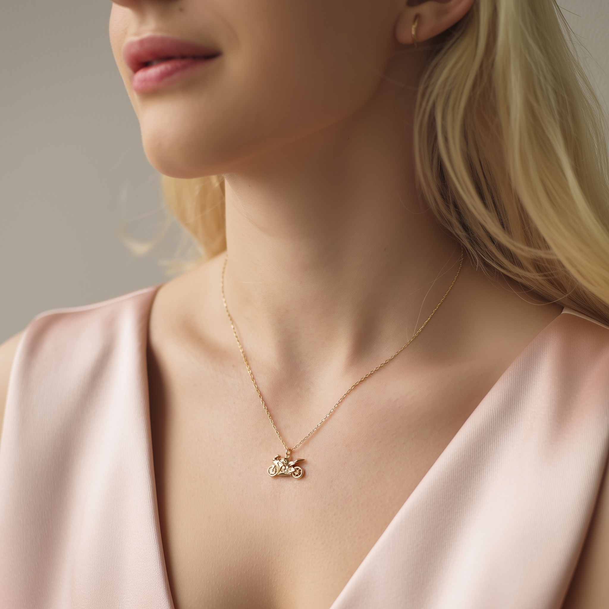 Superbike diecast model biker necklace handmade gold silver pendant product photography