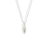 Pale 14K white gold keeps the engraved name crisp on this surfboard necklace