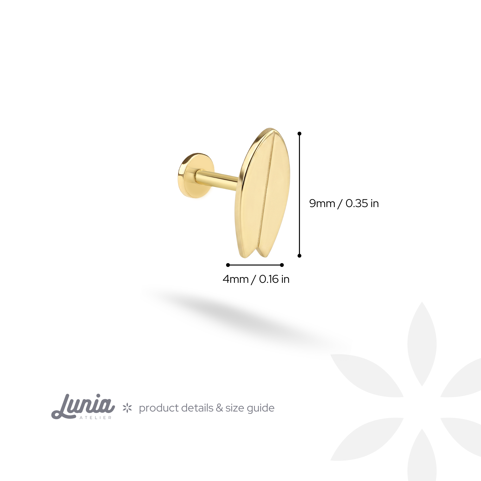 Surfboard Flatback Ear Piercing 14K Gold / Silver