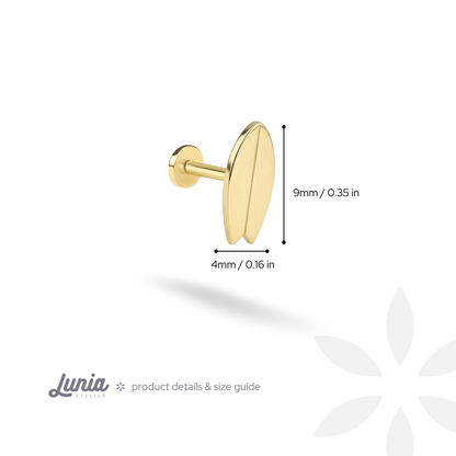 Surfboard Flatback Ear Piercing 14K Gold / Silver