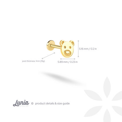 Teddy Bear Flatback Ear Piercing 14K Gold