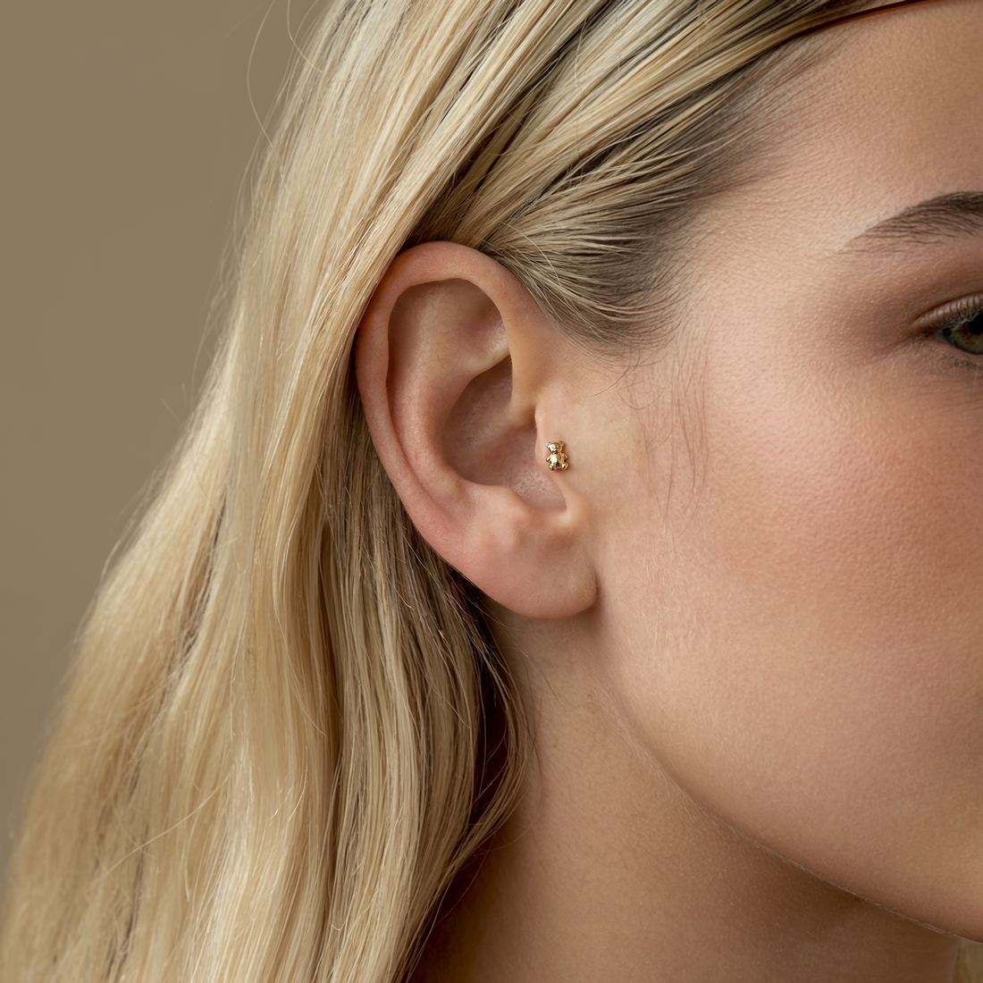 14K Gold Teddy Bear Flatback Ear Piercing bear piercing teddy earring animal piercing jewelry