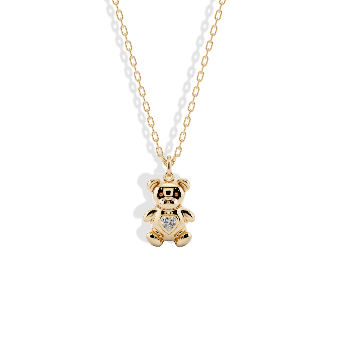 Teddy Bear Heart Stone Pendant Necklace 14K Gold / Silver with a cute animal design and heart love stone. Hand crafted jewelry, a sweet gift full of meaning.
