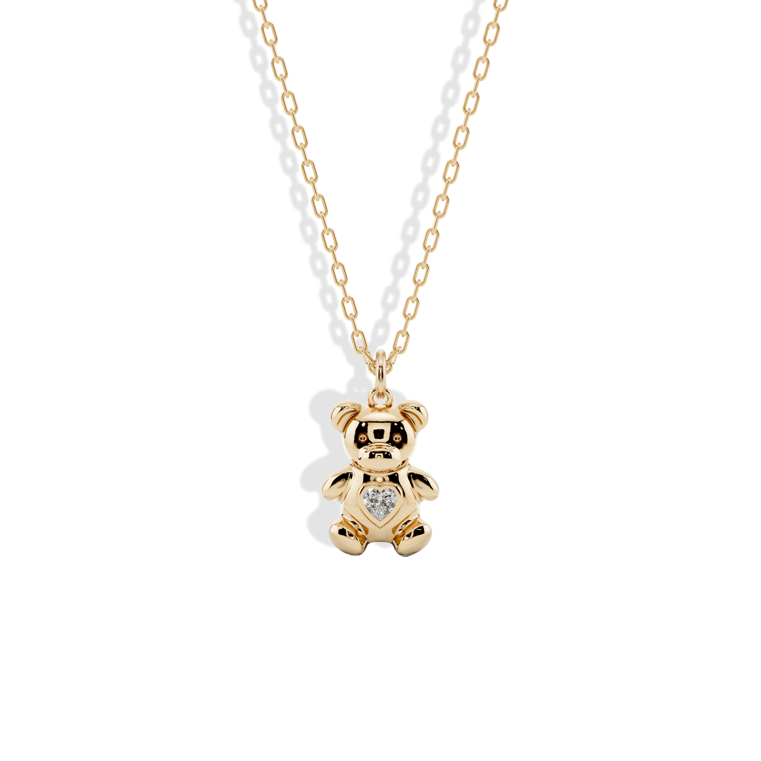 Teddy Bear Heart Stone Pendant Necklace 14K Gold / Silver with a cute animal design and heart love stone. Hand crafted jewelry, a sweet gift full of meaning.