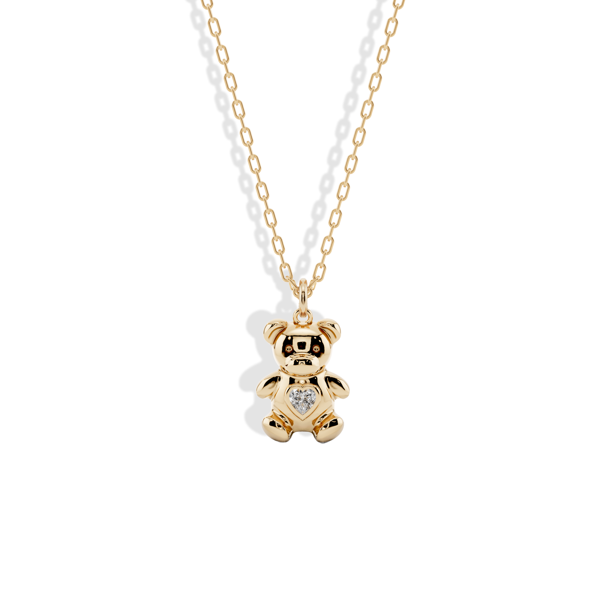 Teddy Bear Heart Stone Pendant Necklace 14K Gold / Silver with a cute animal design and heart love stone. Hand crafted jewelry, a sweet gift full of meaning.