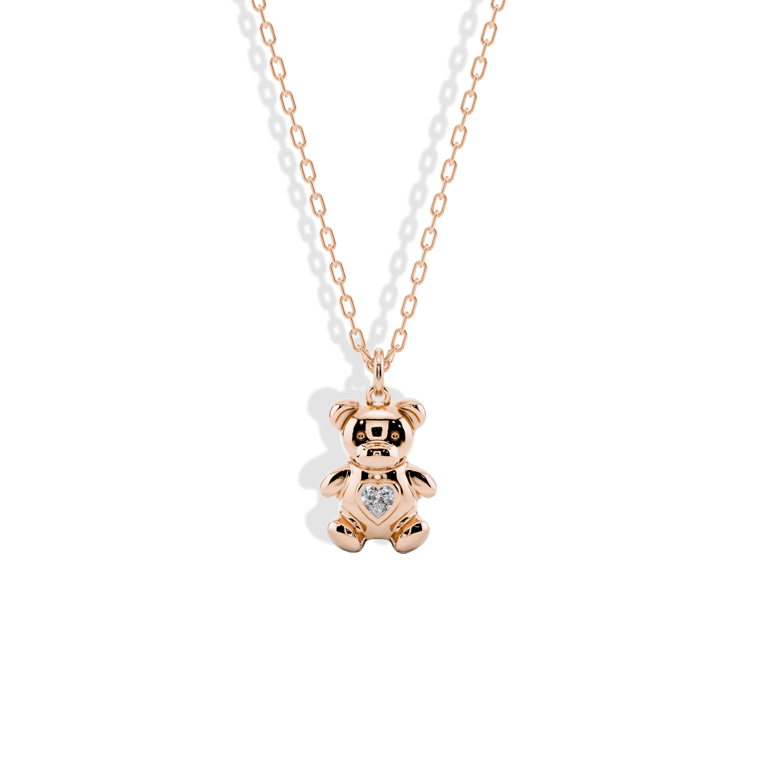 Teddy Bear Heart Stone Pendant Custom Necklace 14K Gold / Silver