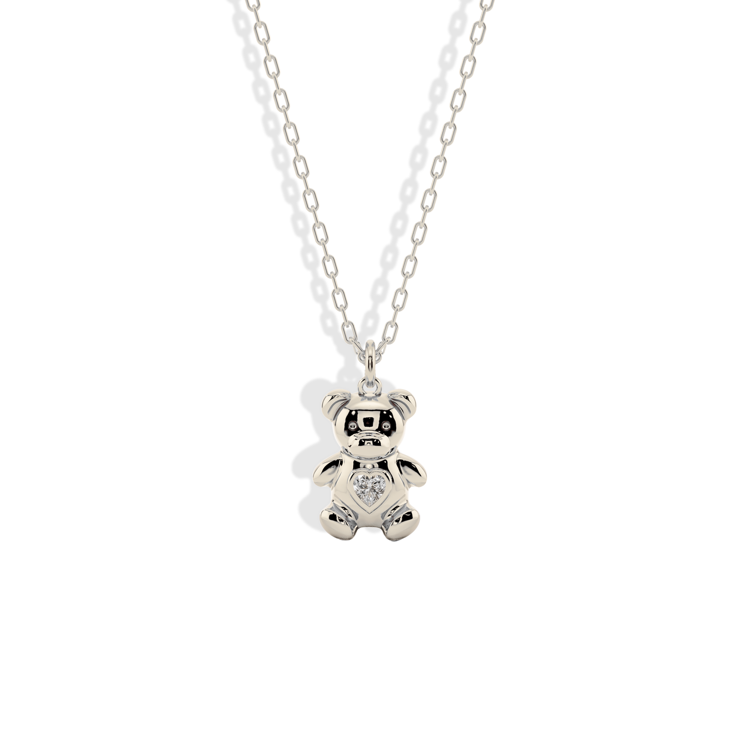 Teddy Bear Heart Stone Pendant Custom Necklace 14K Gold / Silver