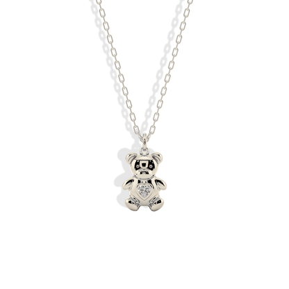 Teddy Bear Heart Stone Pendant Custom Necklace 14K Gold / Silver