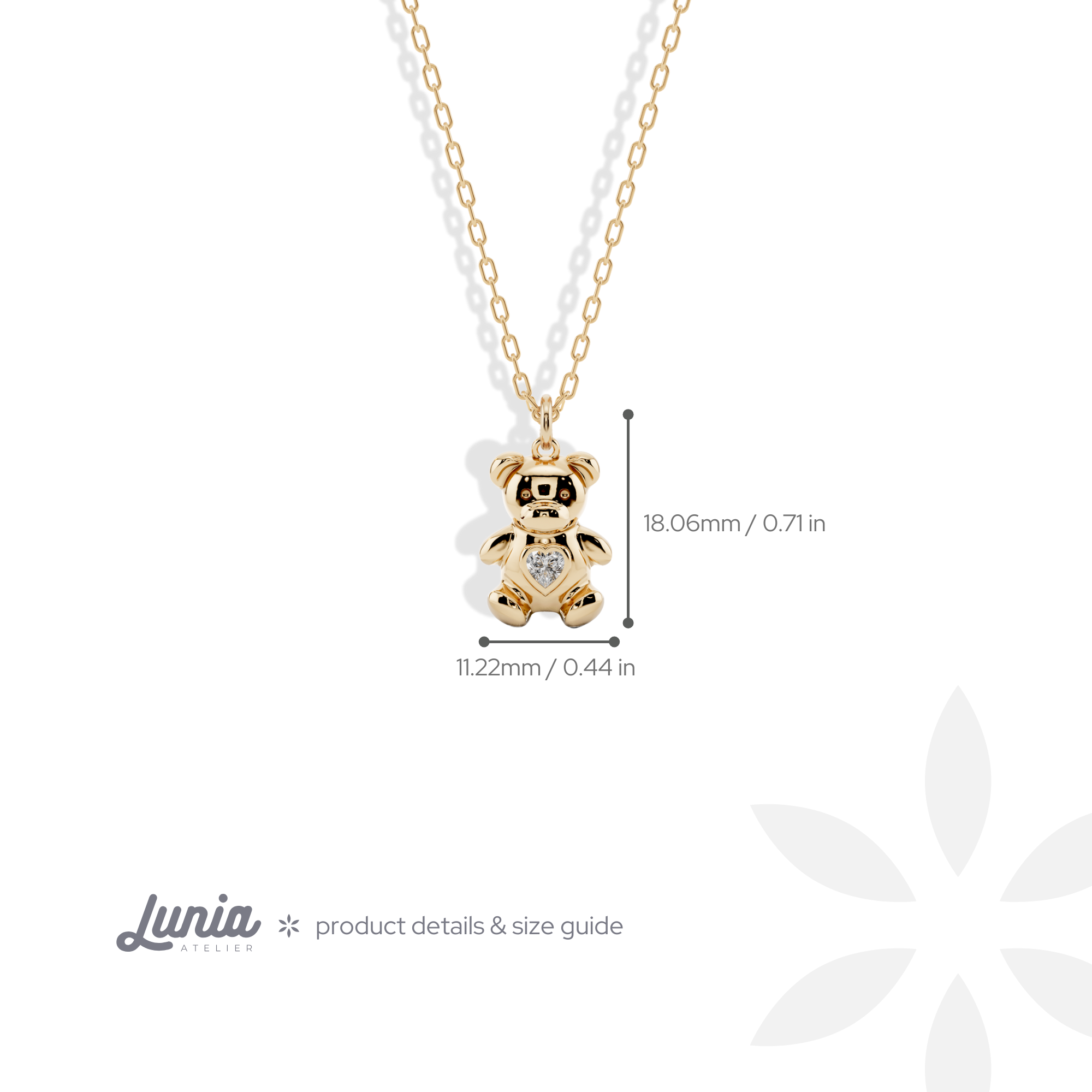 Teddy Bear Heart Stone Pendant Custom Necklace 14K Gold / Silver