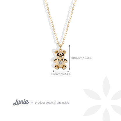Teddy Bear Heart Stone Pendant Custom Necklace 14K Gold / Silver
