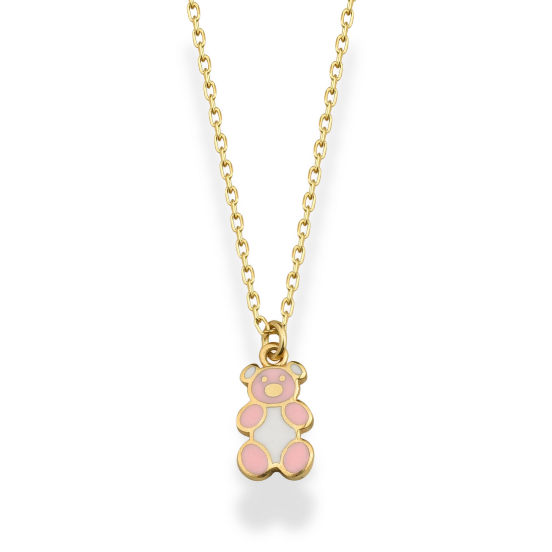 Teddy Bear Pink Necklace 14K Gold