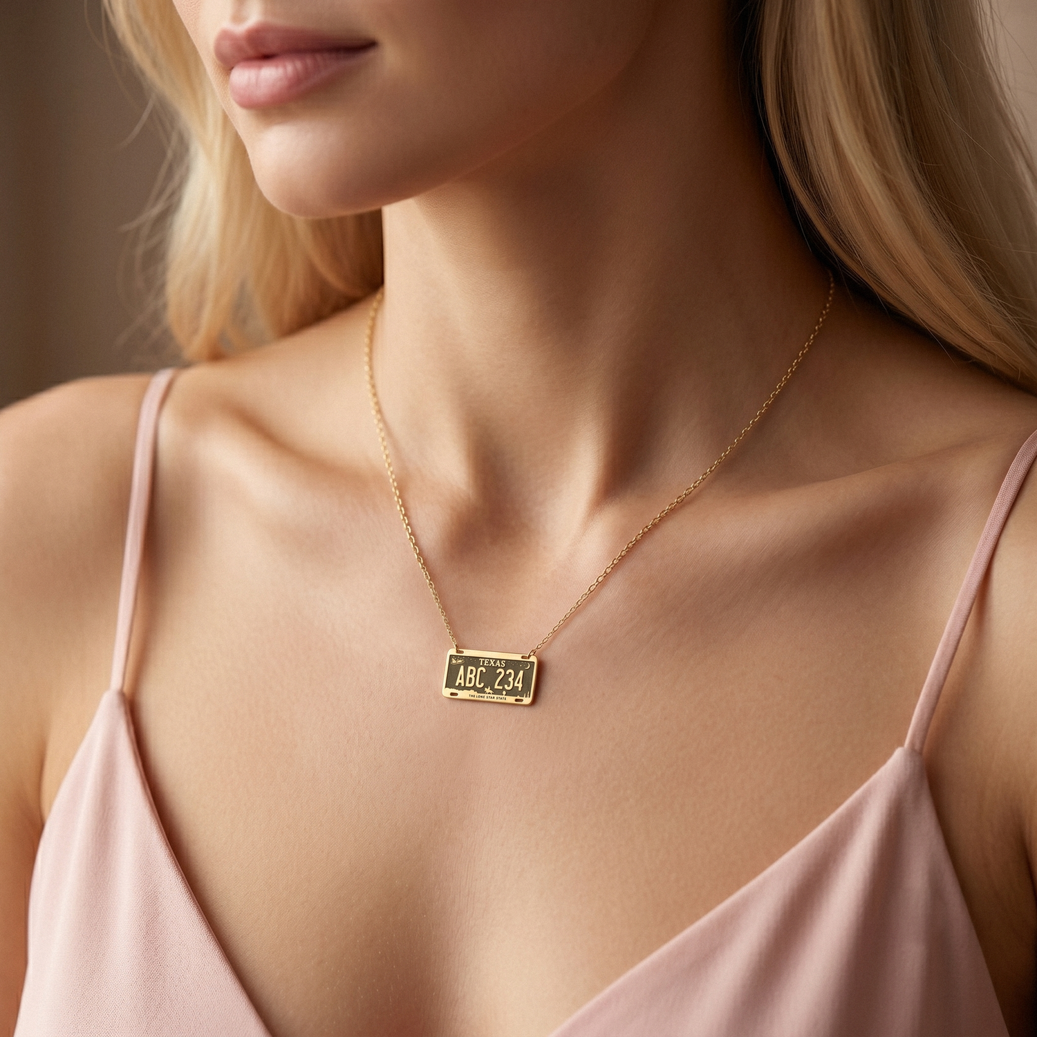 Texas Car License Plate Custom Necklace 14K Gold / Silver