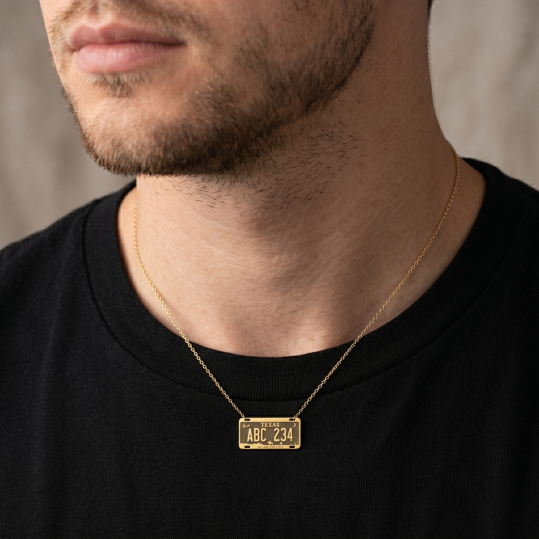 Personalized Texas Car License Plate Custom Necklace in 14K Gold or Silver. Hand Made Texas Plate Necklace, perfect Gift For Him and Car Lover Gift.