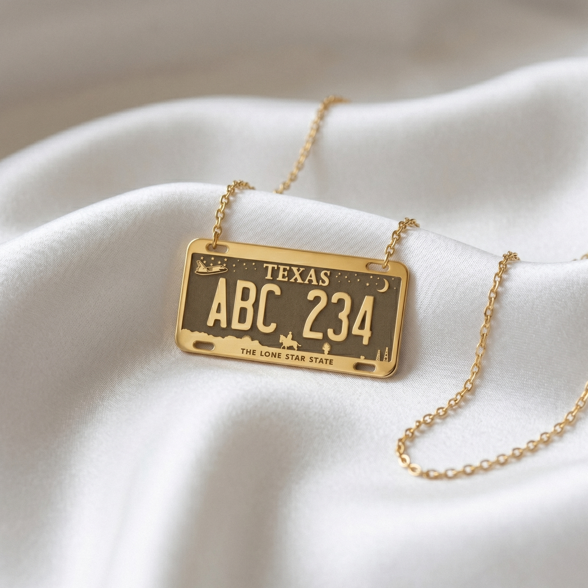 Texas Car License Plate Custom Necklace 14K Gold / Silver