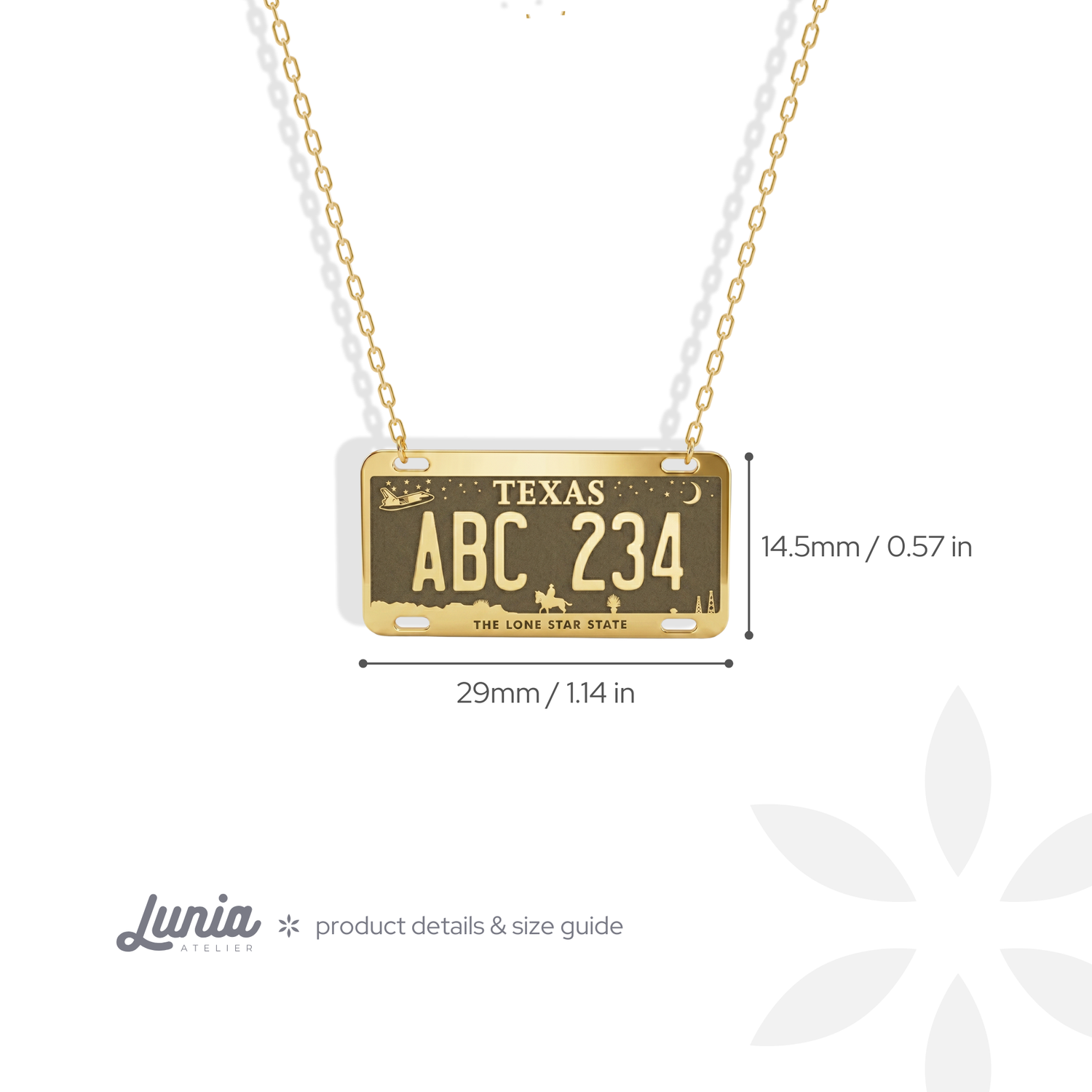 Texas Car License Plate Custom Necklace 14K Gold / Silver
