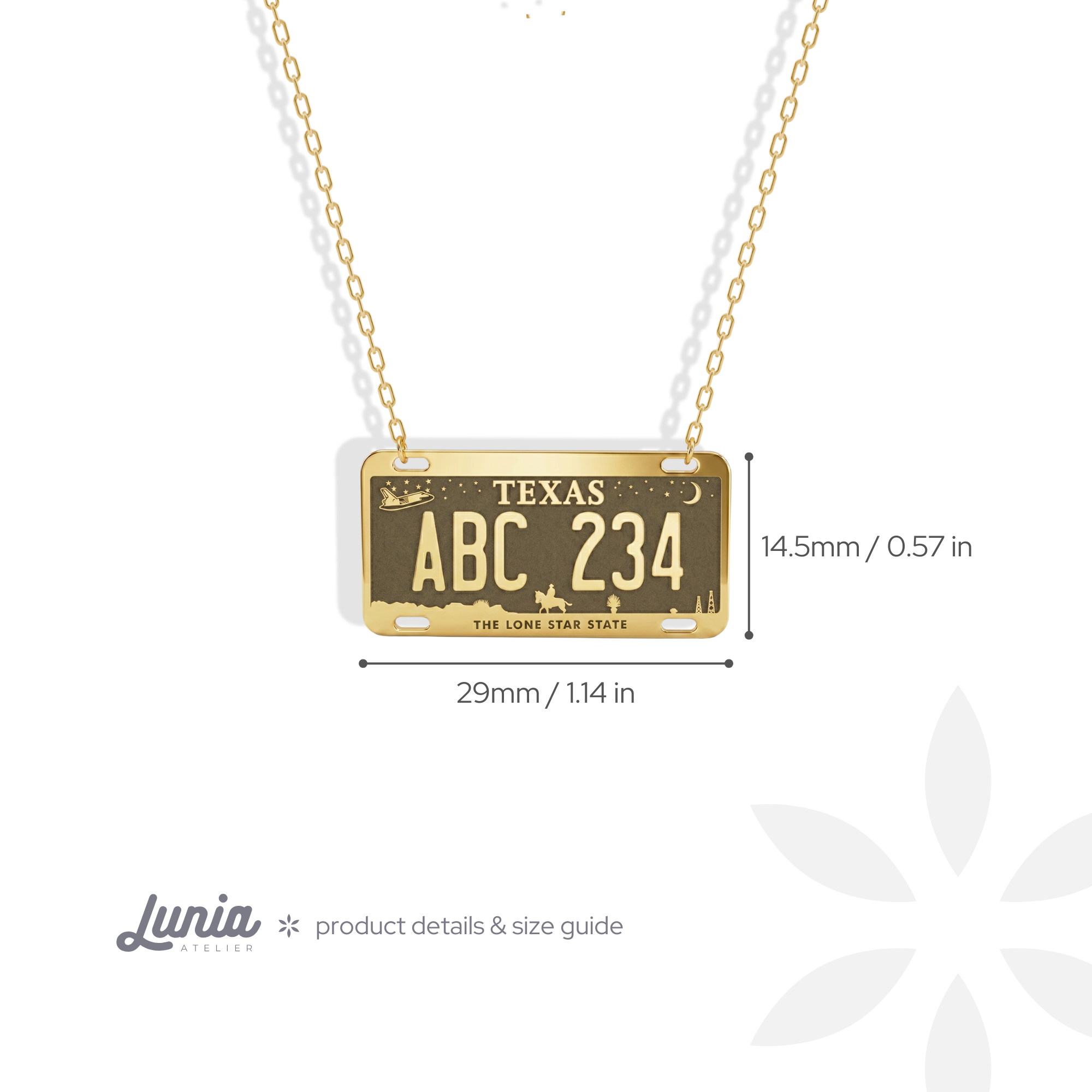 Texas Car License Plate Custom Necklace 14K Gold / Silver