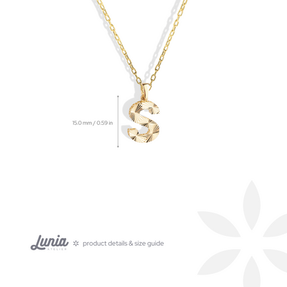 Textured Initial Letter Custom Necklace 14K Gold