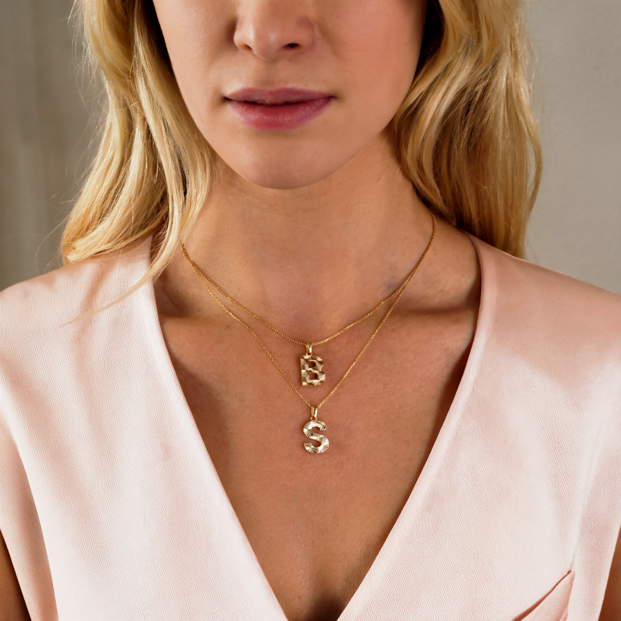 Textured Initial Letter Custom Necklace 14K Gold