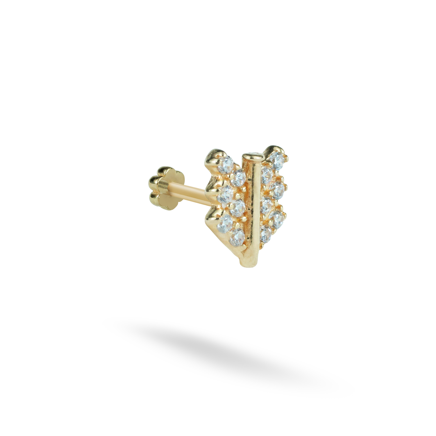 Three Arrows Flatback Ear Piercing 14K Gold with CZ Stone