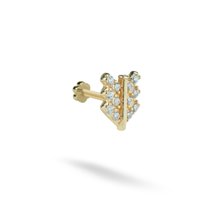Three Arrows Flatback Ear Piercing 14K Gold with CZ Stone