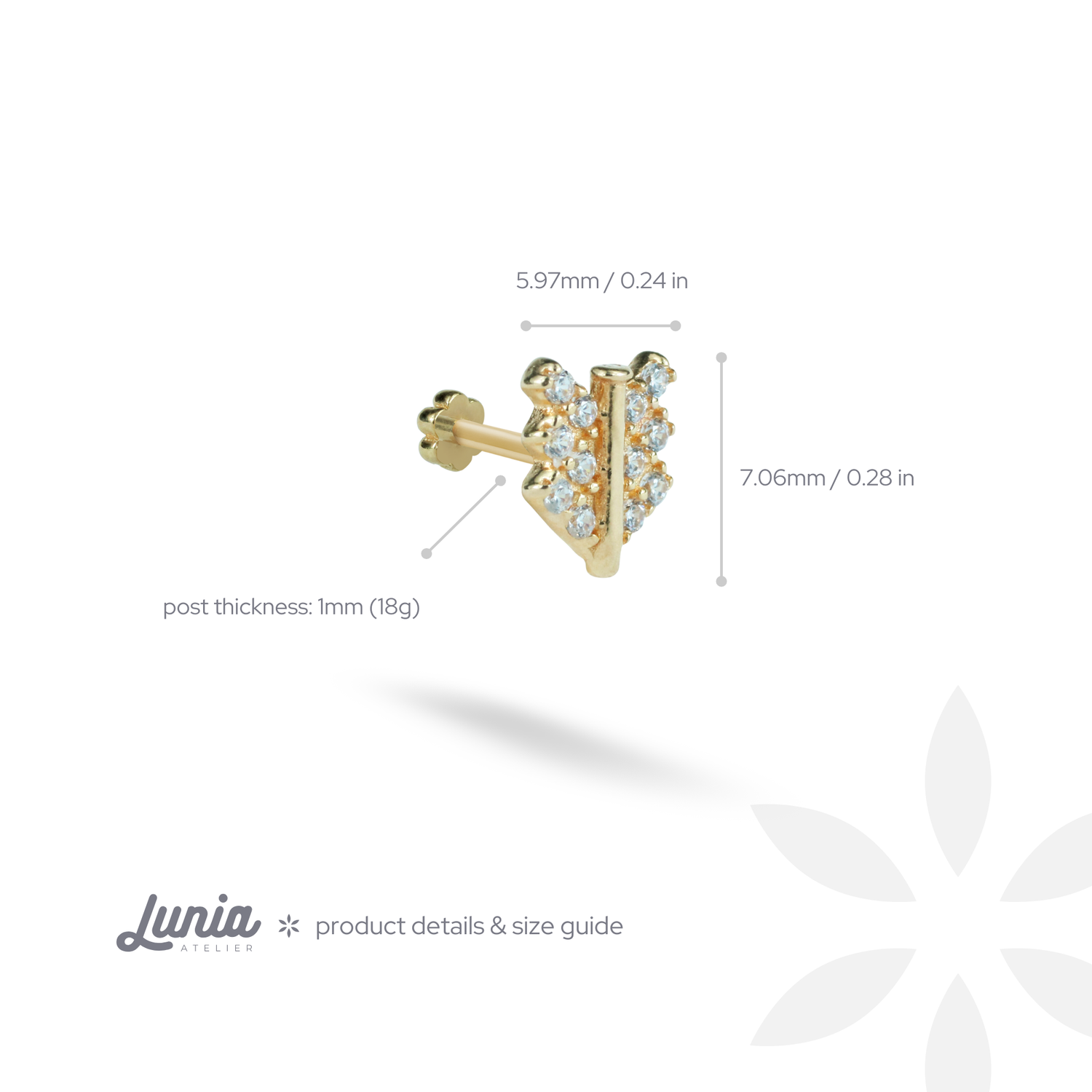 Three Arrows Flatback Ear Piercing 14K Gold with CZ Stone