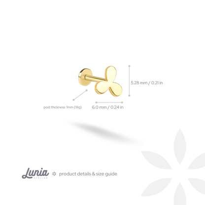 Three Leaf Clover Flatback Ear Piercing 14K Gold