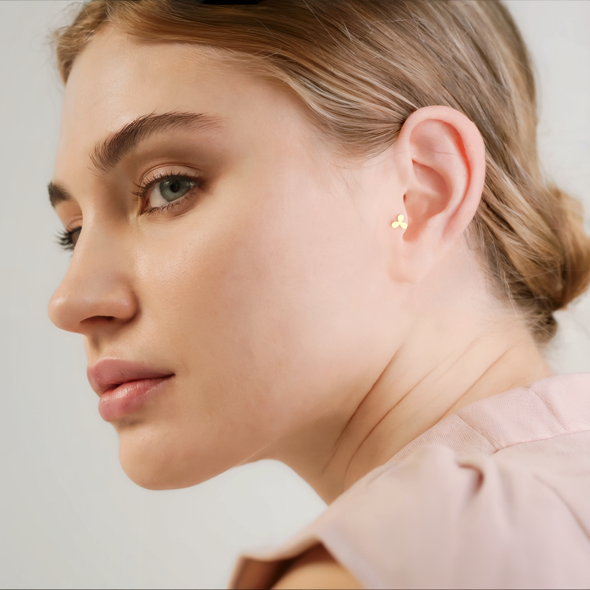 Three Leaf Clover Flatback Ear Piercing 14K Gold