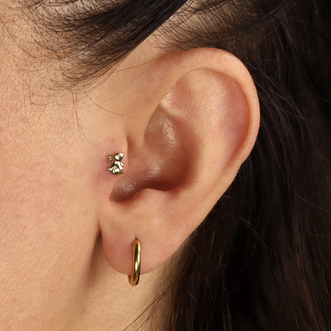14K Gold Bunny Rabbit Flatback Ear Piercing