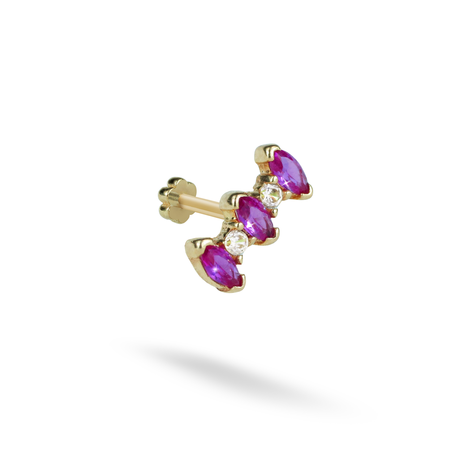 Three Pinks Flatback Ear Piercing 14K Gold with CZ Stone
