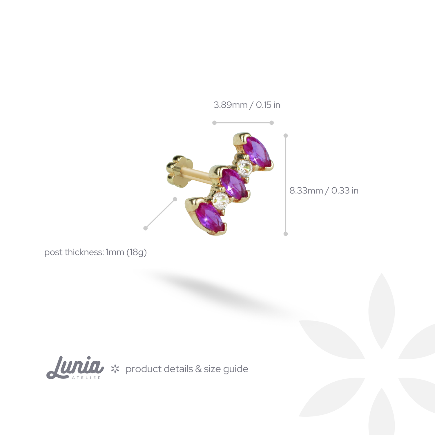 Three Pinks Flatback Ear Piercing 14K Gold with CZ Stone